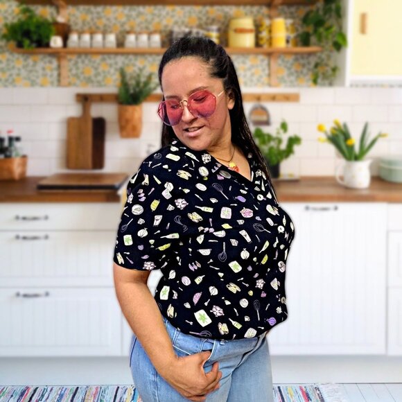 Carole Little Dresses Vintage Button Down Blouse Kitchen Printed Adjustable RARE - Picture 5 of 13